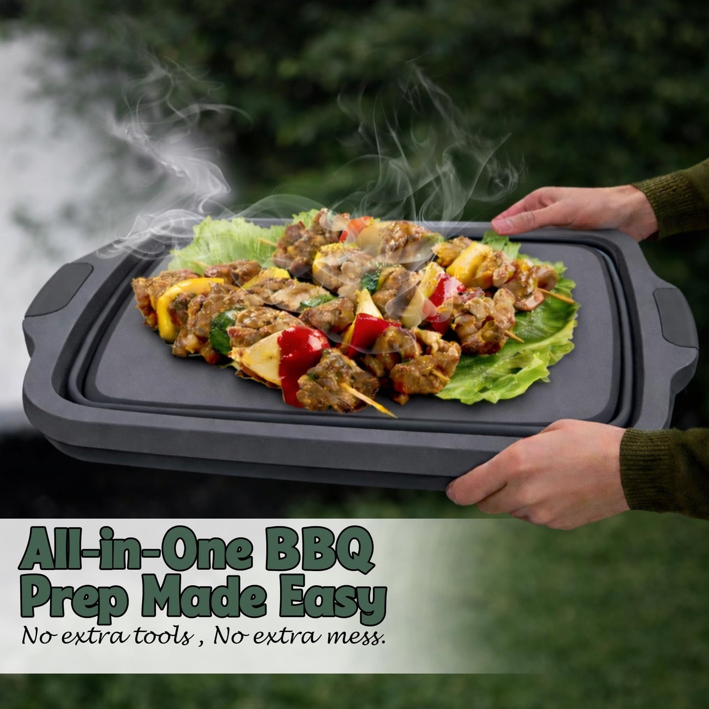 BBQ Prep Tub with 2 Pcs Meat Shredder Claws, Collapsible Cutting Board, Cutting Board with Locking Lids, Drip Easy BBQ Prep Tub with lid-XL Size (Black)