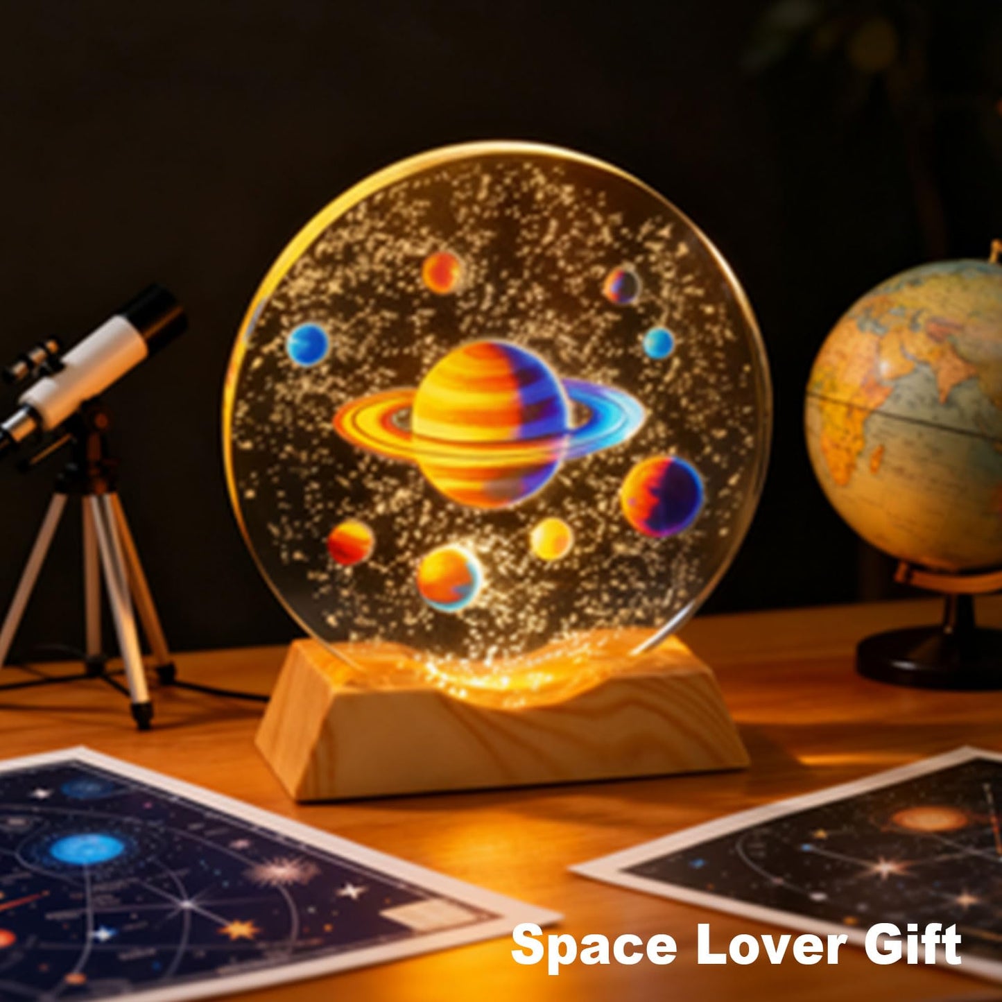 BJSYLTEK 3D Crystal Space Night Light, Saturn Planetary Galaxy Lamp for Kids & Space Lovers, LED Cosmic Decor Nightlight as Astronaut Gift for Bedroom/Desk（10cm/3.94in）