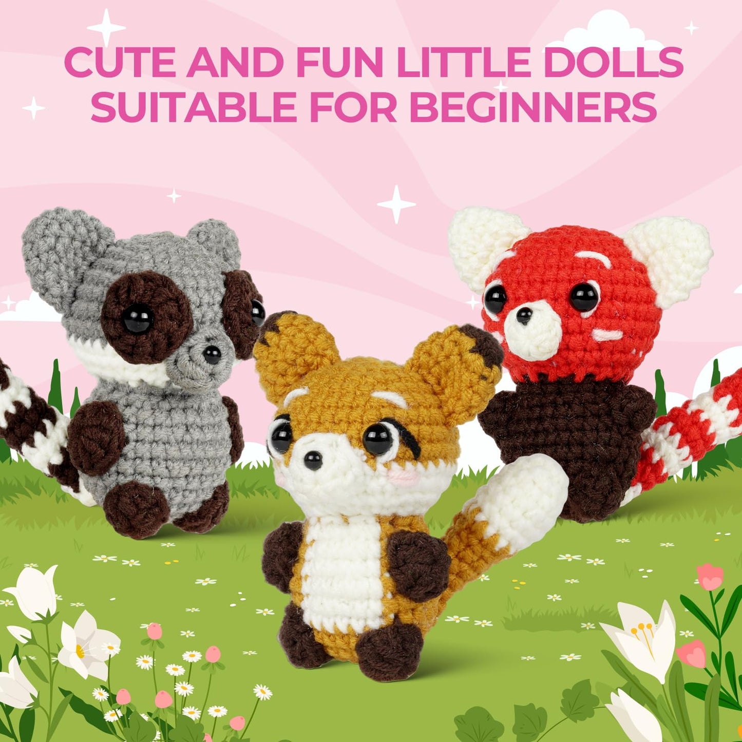 MOREJMTT Crochet Kit for Beginners, Crochet Animal Kits,Crocheting Kit for Starters with Step-by-Step Video Tutorials, Knitting kit (3Pack Forest Animals)
