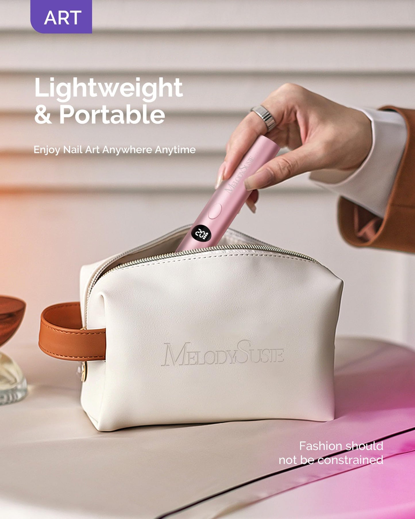 MelodySusie Handheld Cordless UV Nail Lamp with LCD Display & Optical Lens, P-Art01G Rechargeable Mini UV LED Light Flash Cures All Soft Gels, Especially Rhinestone Glue & Liner Gel Pink