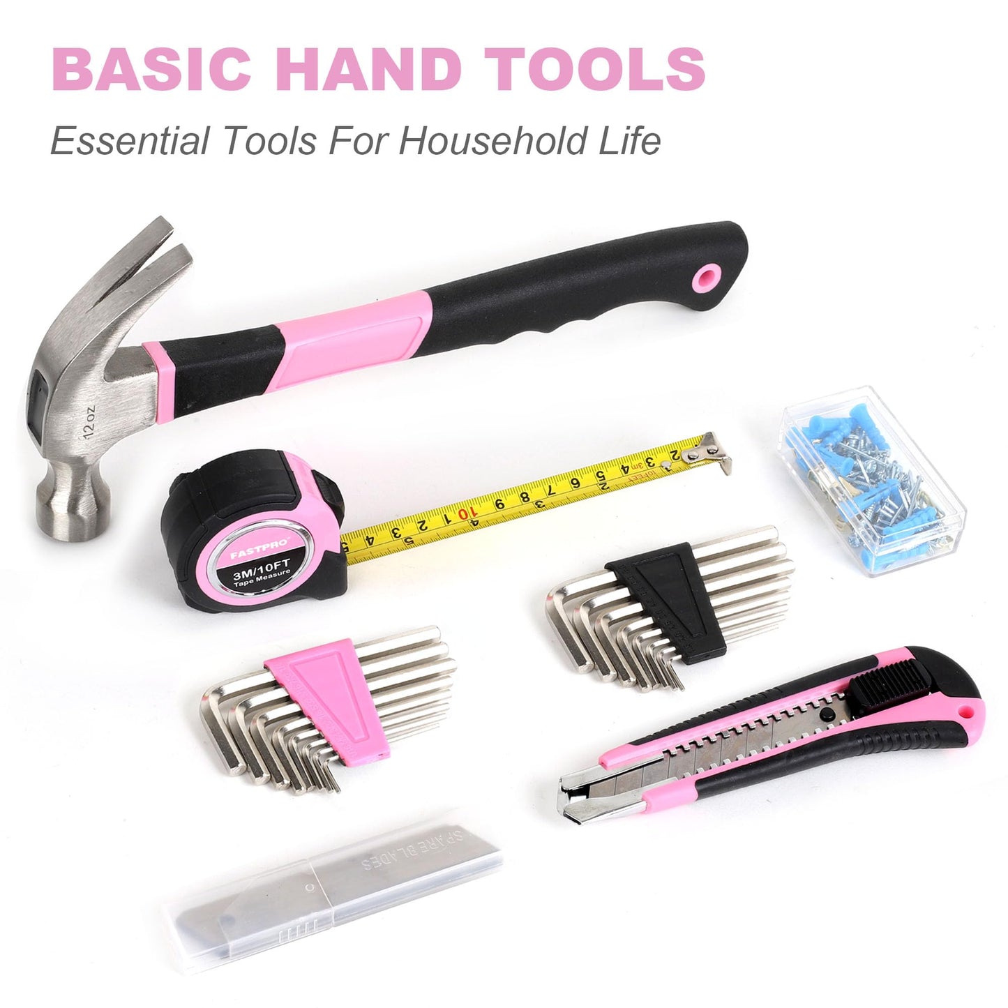 FASTPRO 225-Piece Pink Tool Set, SAE & Metric Mechanics Hand Tool Set with Toolbox, Home/Auto Repairing Tool Kit for DIY, Home Maintenance and Car Repairing