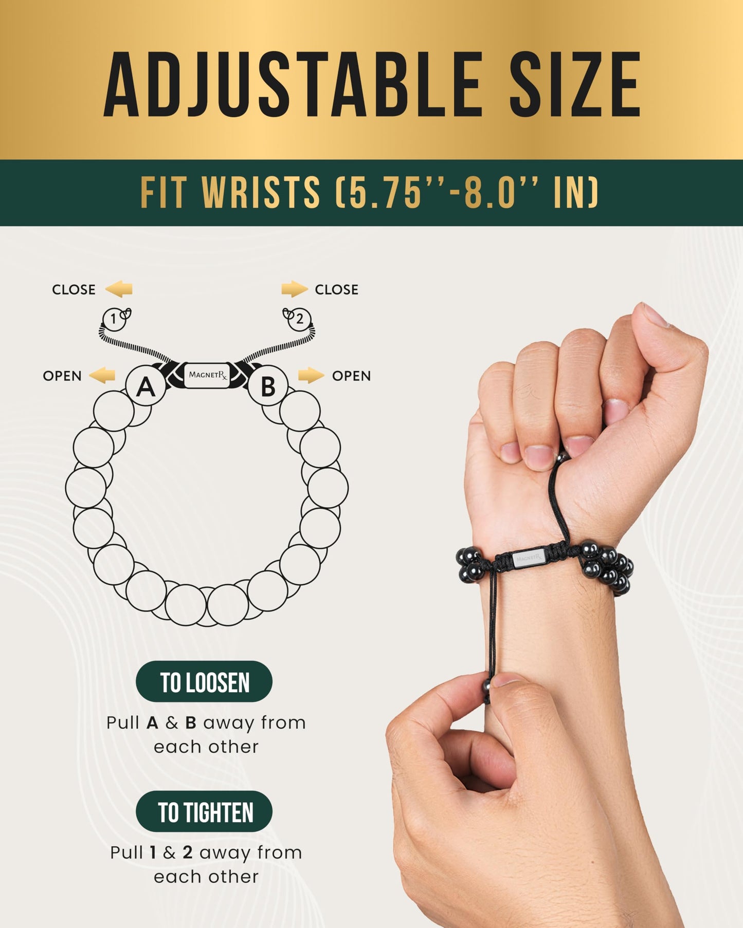 MagnetRX® Magnetic Hematite Bracelet – MAX Strength Magnetic Stones – Beaded Magnetic Bracelets for Men and Women (Double Strength 8mm)