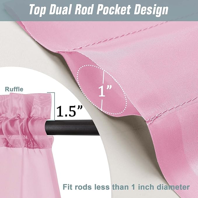 Light Pink Sheer Curtains for Window 96 Inches Long 2 Panels, Soft Airy Light Filtering Voile Sheer Curtains for Living Room Bedroom, Dual Rod Pocket Elegant Window Drapes, 2x42Wx96L Inches