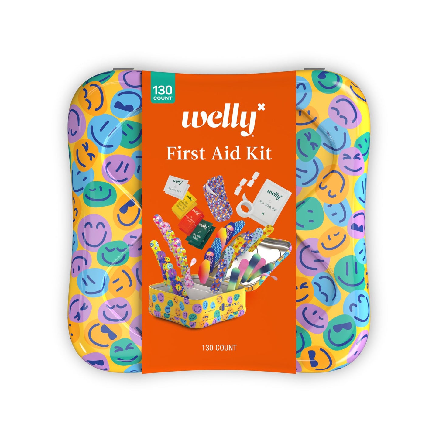 Welly First Aid Kit - Bravery Badges in Flexible Fabric and Waterproof, Tape and Non-Stick Pads, Butterfly Strips, Singe Use Ointments Triple Antibiotic and Hydrocortisone, and Ibuprofen - 130 Count