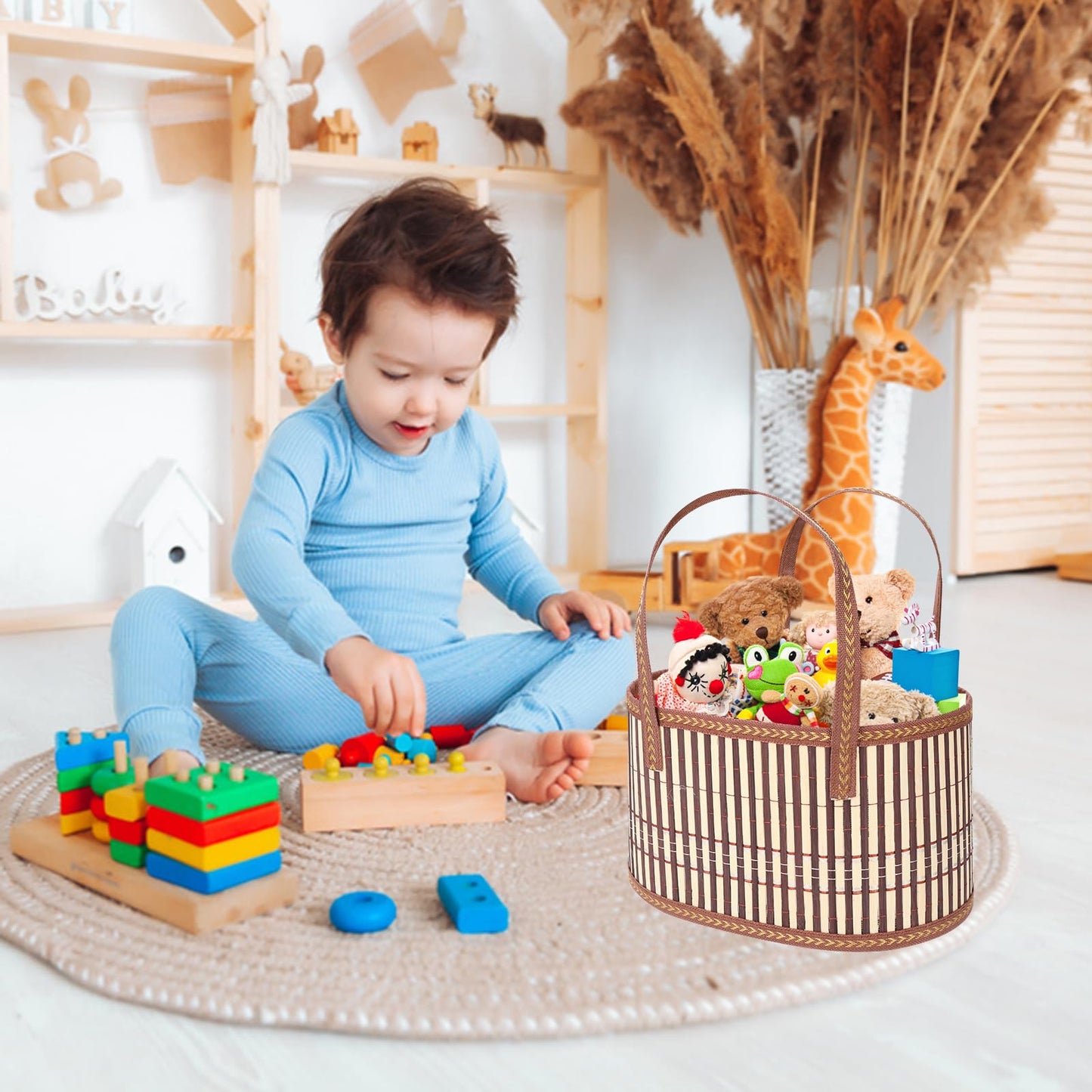 TXMLXY 4 Set Baskets for Gifts Empty, Sturdy Woven Bamboo Gift Basket Kit for Baby Shower, Birthday Party and Housewarming, Includes Gift Bags and Gift Cards.