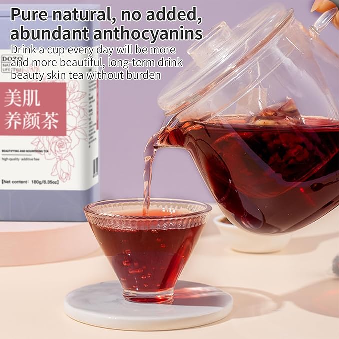 DOZO Beauty tea Bright Beauty Tea Bags Black Mulberries Rose Black Wolfberry Tea 6.35oz/180g (30bags) Flower Tea Mulberry Goji Berries Anthocyanin Vegan Health Herbal Tea 美肤养颜茶 桑葚玫瑰黑枸杞茶
