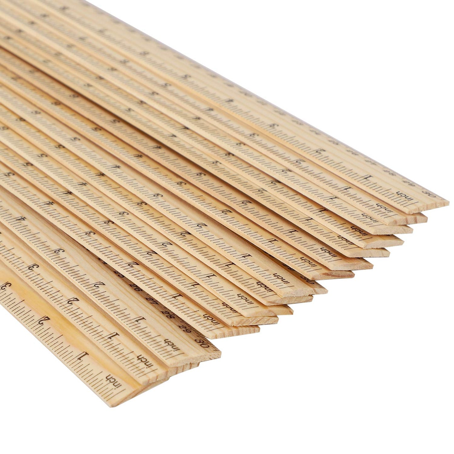 KINJOEK 72 Packs 30cm 12 Inch Wooden Rulers, 2 Scale Imperial Metric Double Sided Pine Wood School Measuring Ruler Bulk for Home Classroom Student Office Use Drafting Supplies