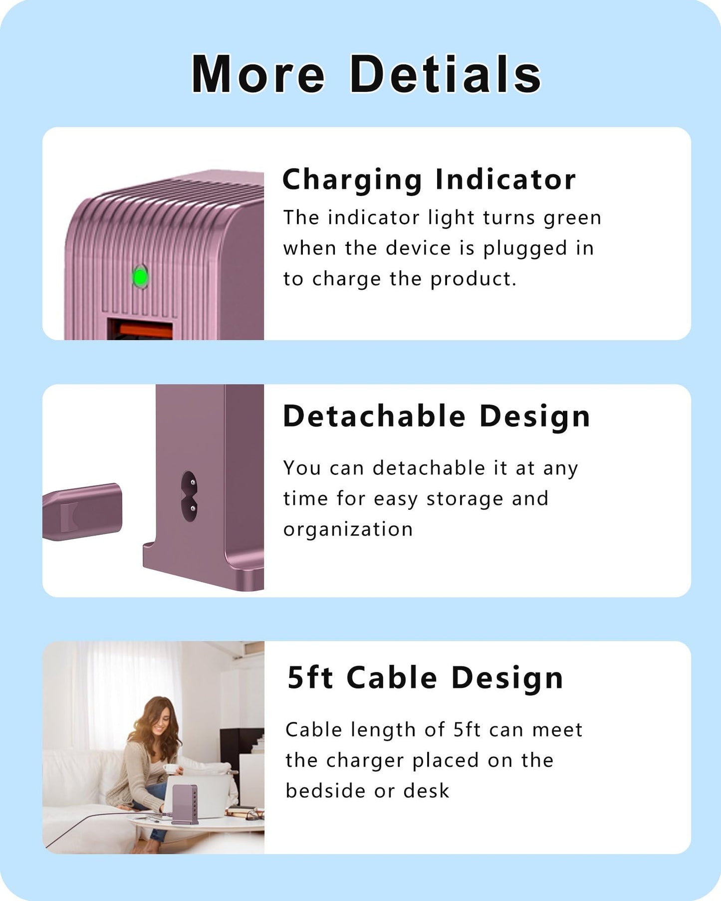 VPSUN Charging Station for Multiple Devices,VPSUN 50W USB Charger Tower,Multi 6 Port USB Charging Hub Compatible with iPhone 15/14/14 Pro/14 Pro Max/Android/Samsung/Tablet,etc(Pink, 50W)