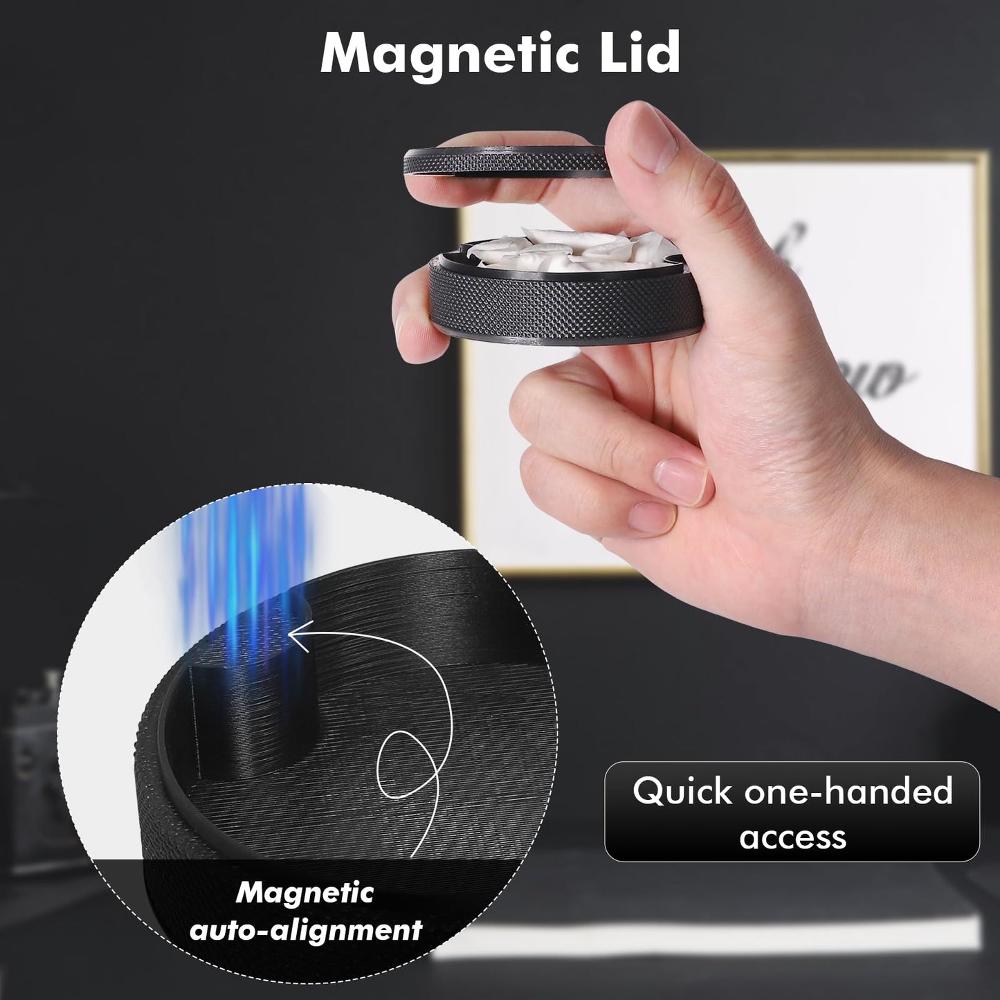 Pouch Container with Divider and Magnetic Lid, Plastic Pouch Holder & Can Compatible with ZYN/NZE/Alpha, Lightweight Pill Box, Comes with Sun Visor Clip (Magnetic Lid – Flag Style)