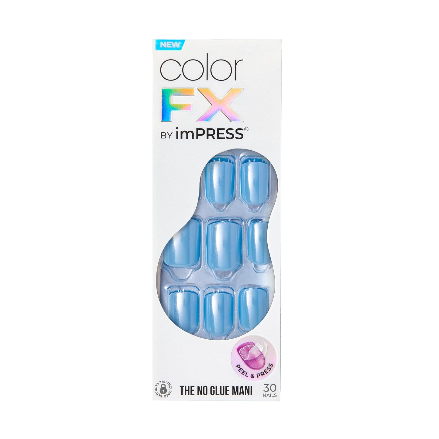 Kiss Impress No Glue Mani Press On Nails, Color FX, 'Meta', Blue, Short Size, Squoval Shape, Includes 30 Nails, Prep Pad, Instructions Sheet, 1 Manicure Stick, 1 Mini File