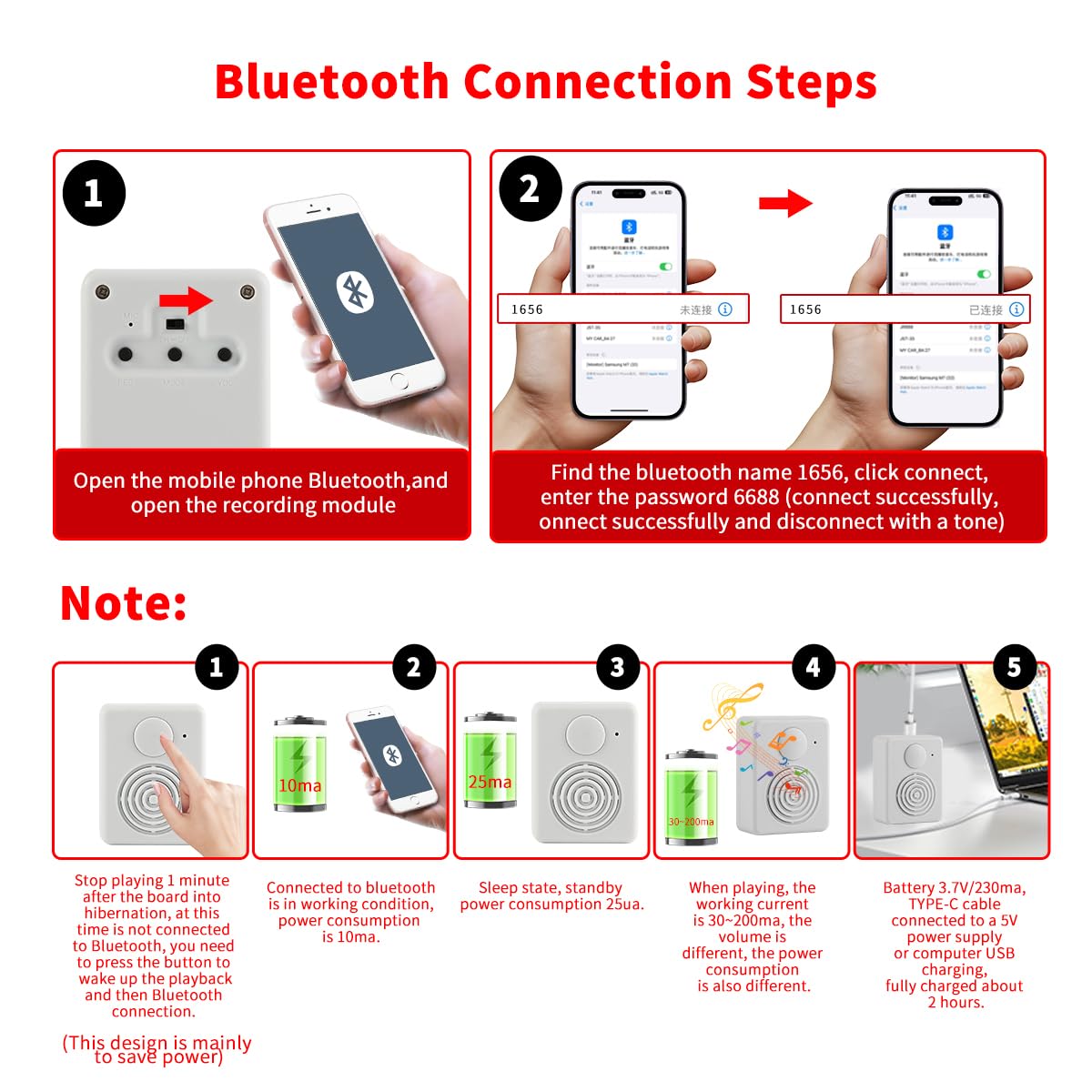 Voice Recorder Box, Support Bluetooth & MIC Recording Audio Box,16MB Sound Module with Speaker,16 Min Easy Sound Voice Box for Personalized Greetings, DIY Projects, Holiday Crafts ect-White.