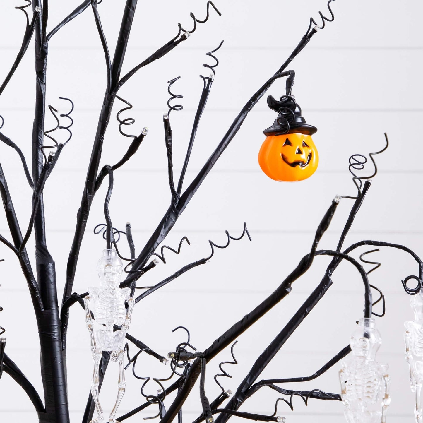 Nearly Natural 5ft Pre-Lit Halloween Pumpkins and Skulls Ornament Tree with 72 Warm White LED Lights