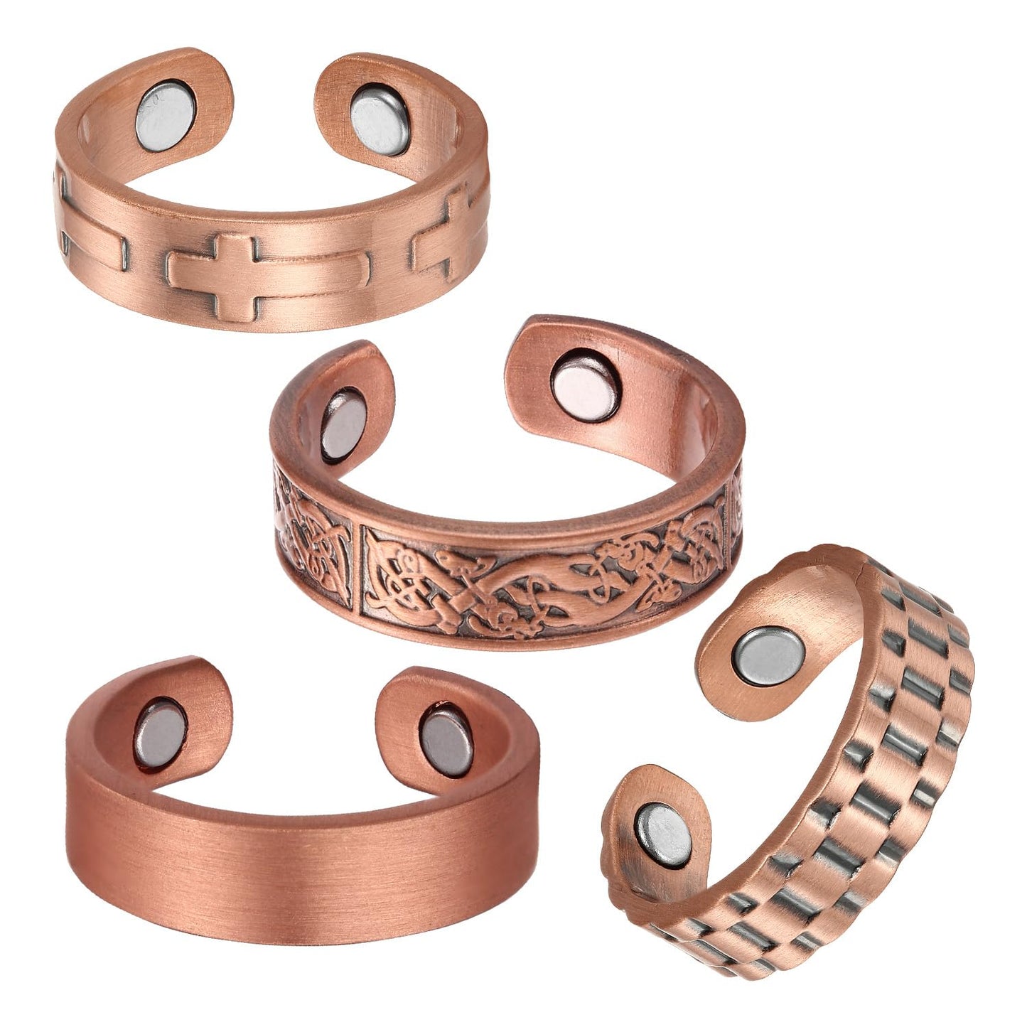 Fashtour 4pcs Copper Magnetic for Men, 99.99% Solid Pure Copper, 3500 Gauss #9, Vintage Pattern Adjustable Cuff