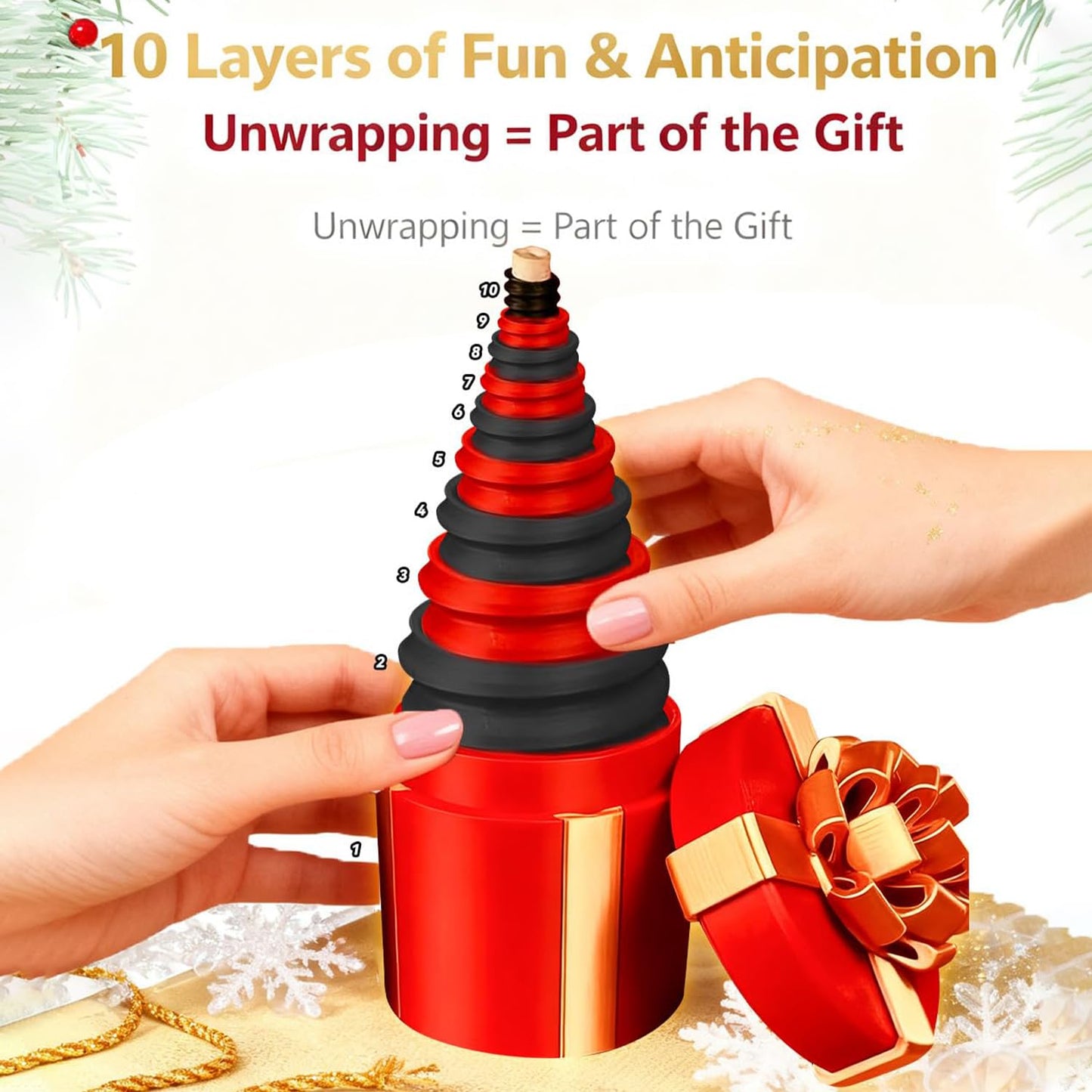 UKM Annoying Nested Screw Gift Box - Reusable Funny Prank Gift Box for Christmas, White Elephant & Birthdays - for Notes and Small Keepsakes (Red)