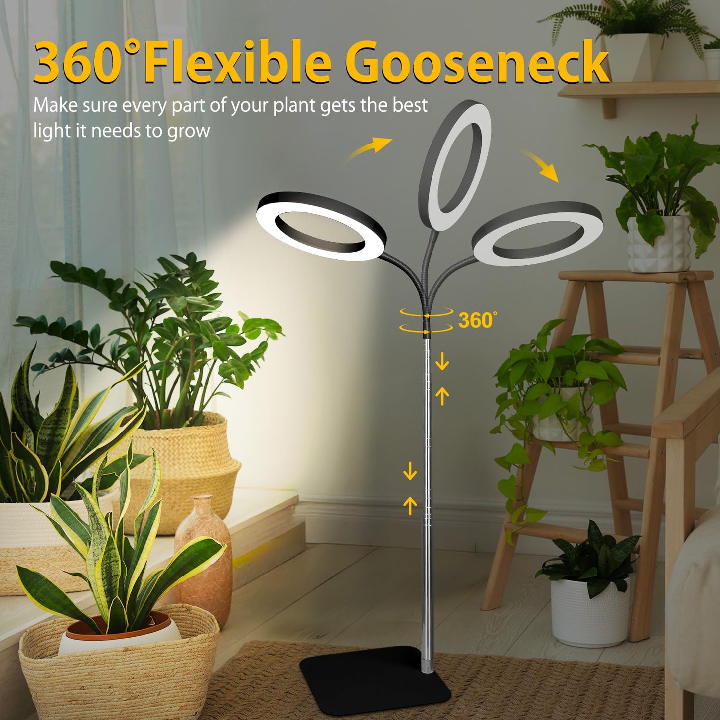 Grow Lights for Indoor Plants - Full Spectrum LED Plant Growing Light with 3H/9H/12H Auto Timer, Height Adjustable (16-67"), 3 Color Modes, 10 Dimming - Sun Lamp for Large Tall Small Plant- Black