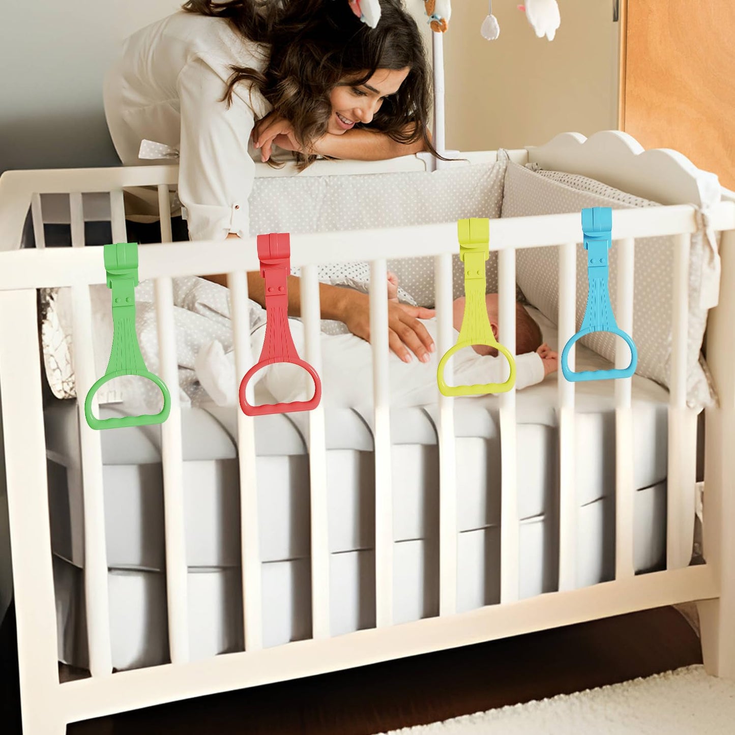 8Pcs Pull Up Rings - Baby Walking Exercises Assistant - Bed & Crib Stand Up Rings (4 Colors)