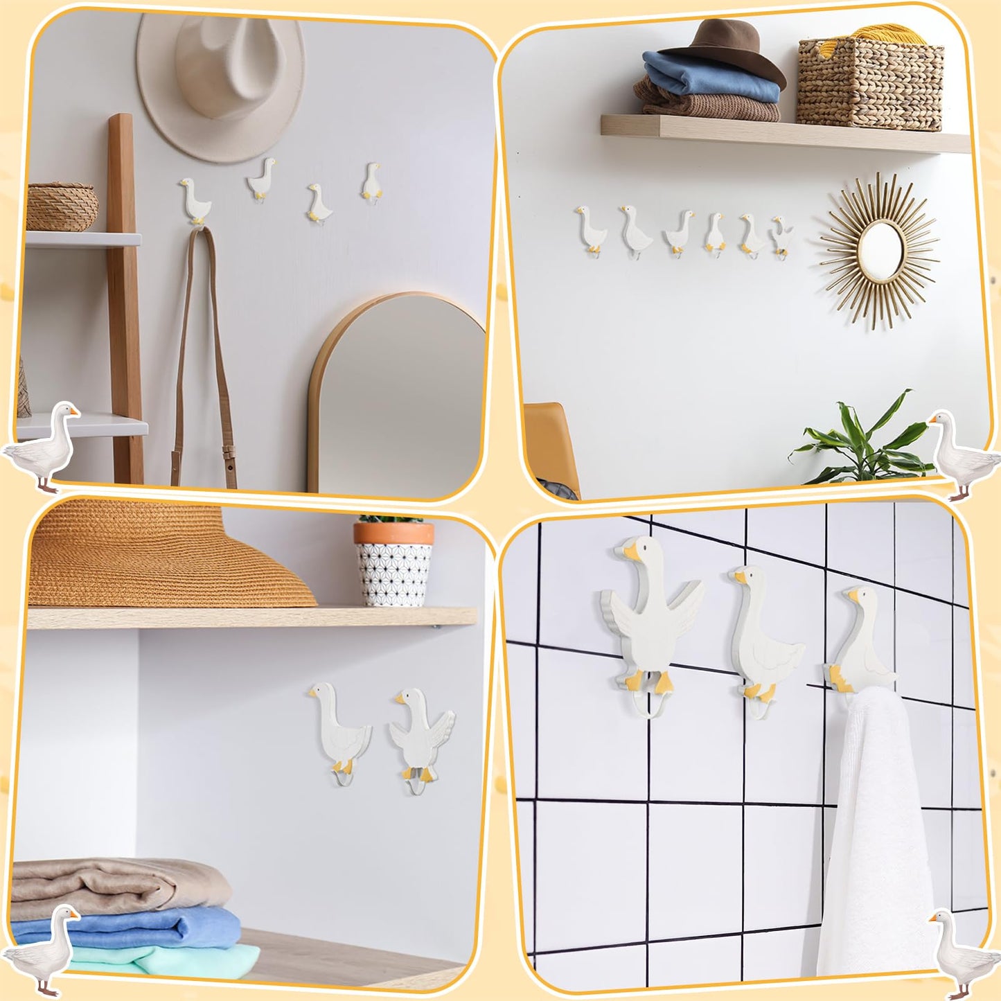 Beeveer 6 Pcs Decorative Goose Wall Hooks Kids Wooden Goose Baby Nursery Hooks Cute White Towel Hanger for Childs Nursery Bathroom Bedroom Home Decor