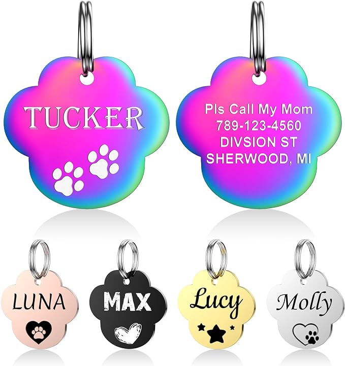 YEHANTI Personalized Dog Tags Engraved for Pets - Stainless Steel Custom Dog Cat Tag with Various Cute and Beautiful Icons, Double Sided Engraved Pet ID Tags Dog Name Tag, Bone