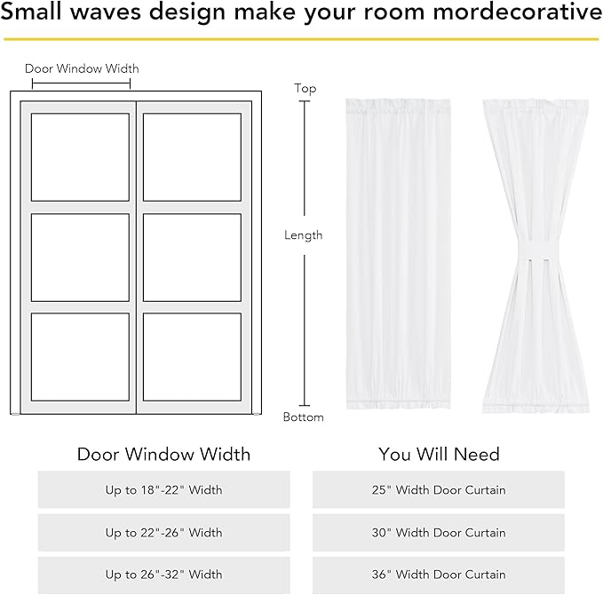 NICETOWN 100% Blackout Door Curtains 72 inches Long - Thermal Insulated Light Block Privacy French Door Sidelight Curtain Window Shades, 36 x 72 inch, 1 Panel, White