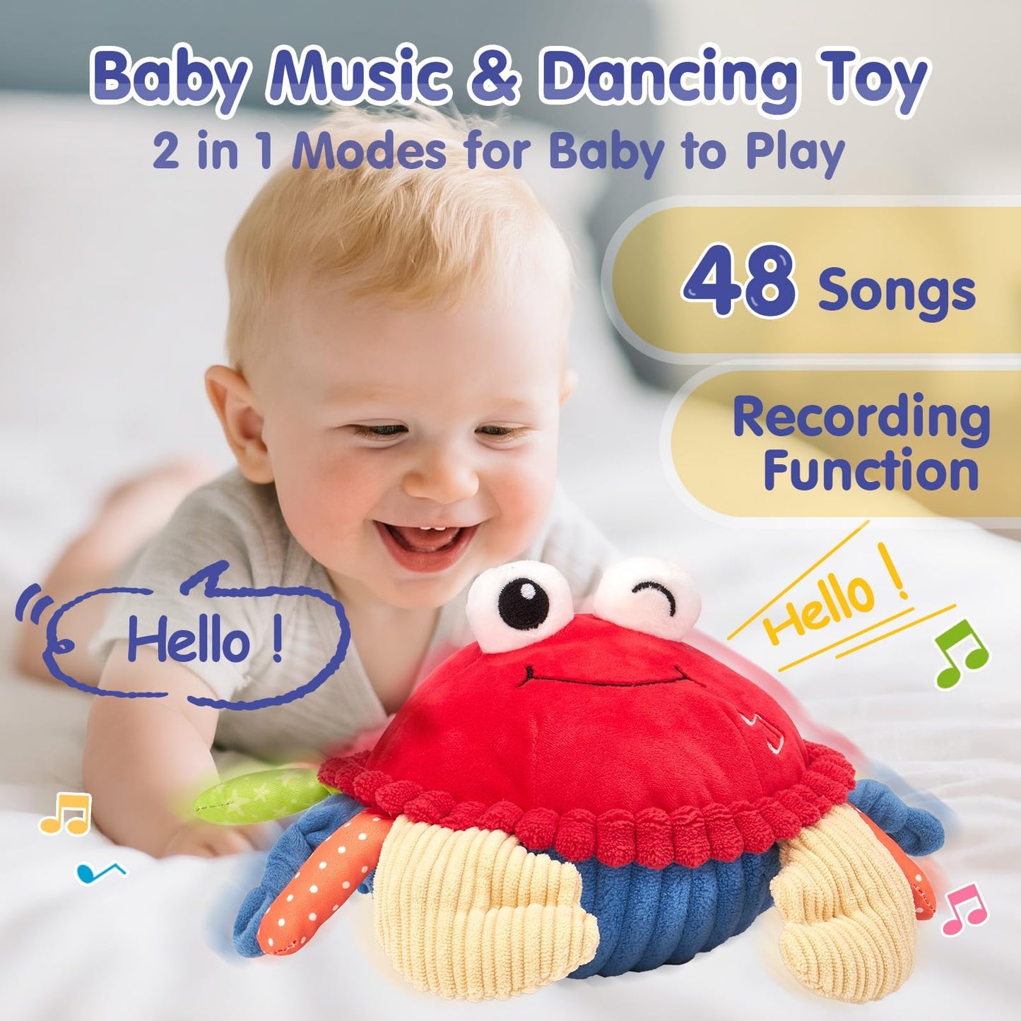 hahaland Baby Toys 6+ 12-18 Months - Crawling Musical Dancing Walking Moving Bouncing Learning Crab Tummy Time Toy Sensory Toddler Toys for 1-3 Year Old Birthday Easter Basket Stuffers