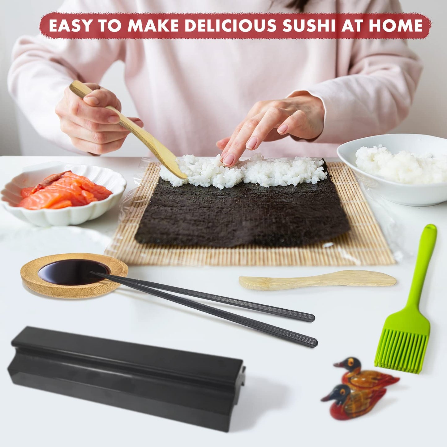 MLRYH Premium DIY Sushi Kit - 21 Pcs Plastic Set, Sushi Maker including Rice Roll Mold