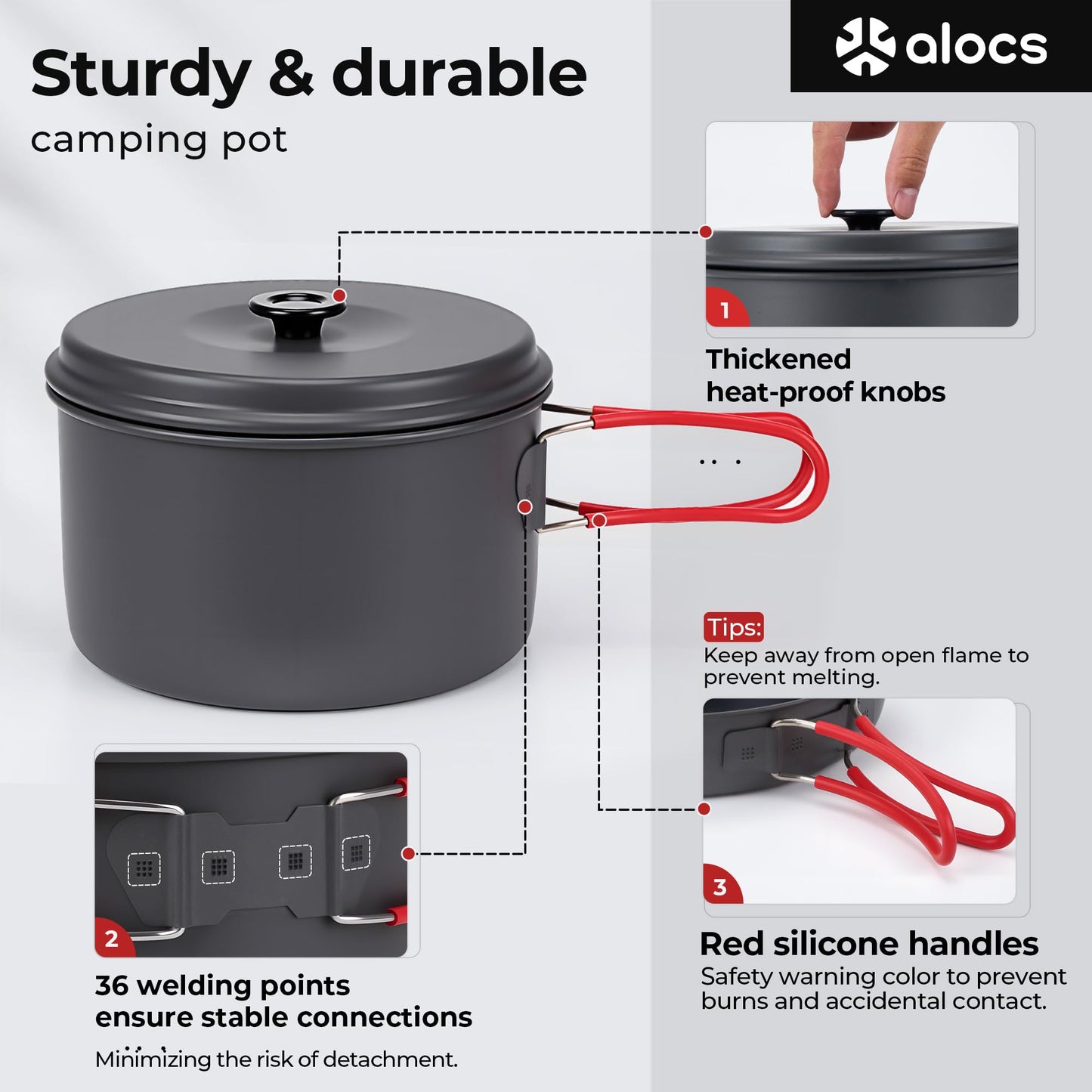 Alocs Camping Cookware, Aluminum Camping Cooking Set Camp Kitchen, Portable Camping Pots and Pans Set Essentials Mess Kit for Backpacking, Outdoor Cooking and Picnic