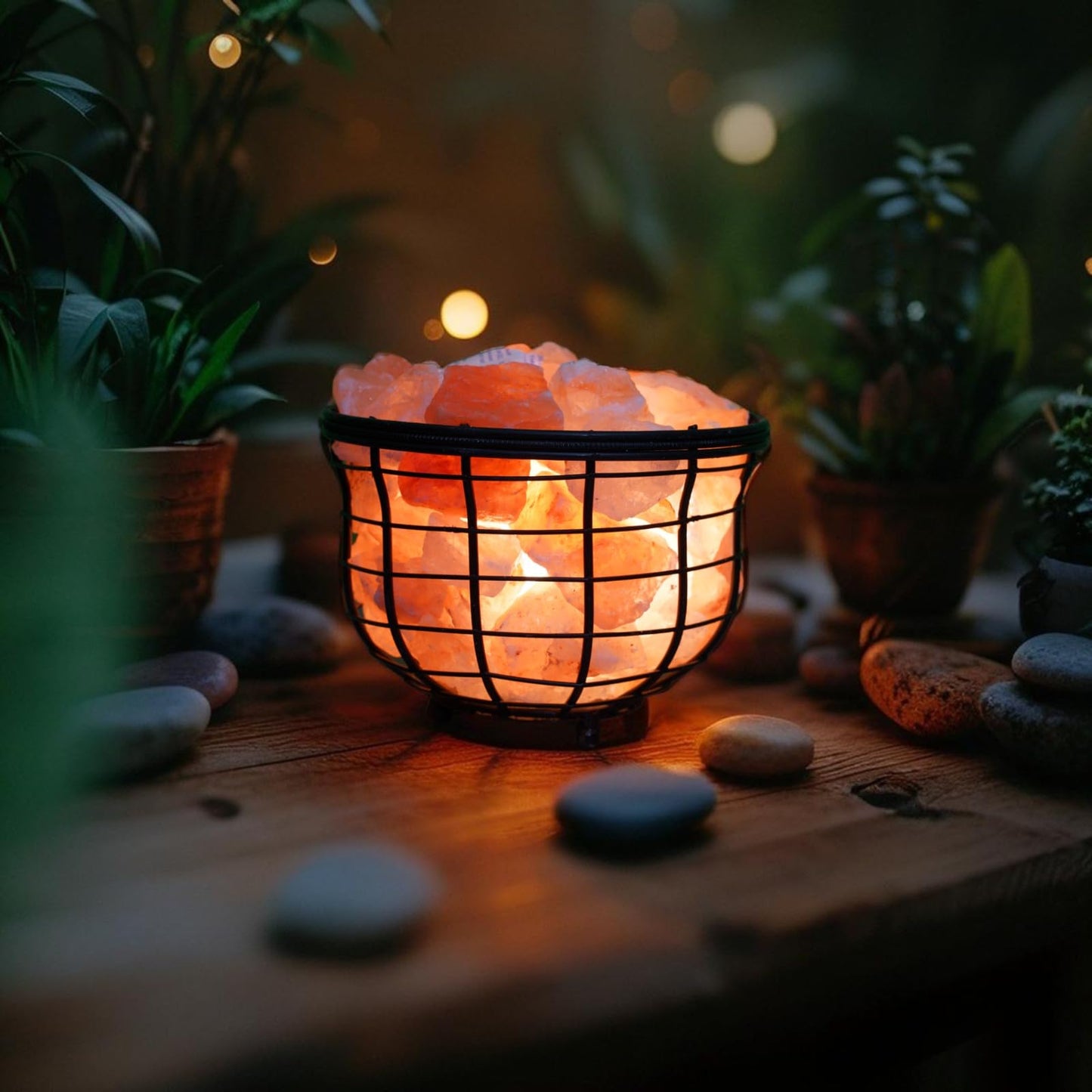 NB Himalayan Pink Salt Metal Lamp with Natural salt chunks comes with dimmer switch and a pair of bulbs (ROUND)