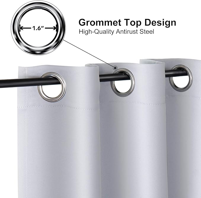 ChrisDowa Grommet Room Darkening Curtains for Bedroom and Living Room - 2 Panels Set Thermal Insulated Blackout Curtains (Greyish White, 42W x 63L)