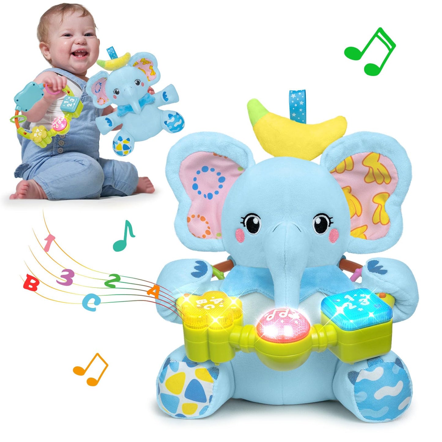 Holaxander Baby Gift Set for 0-6-12+ Months (1 * Baby Ladybug Musical Toy & 1 * Musical Plush Dinosaur Toy)