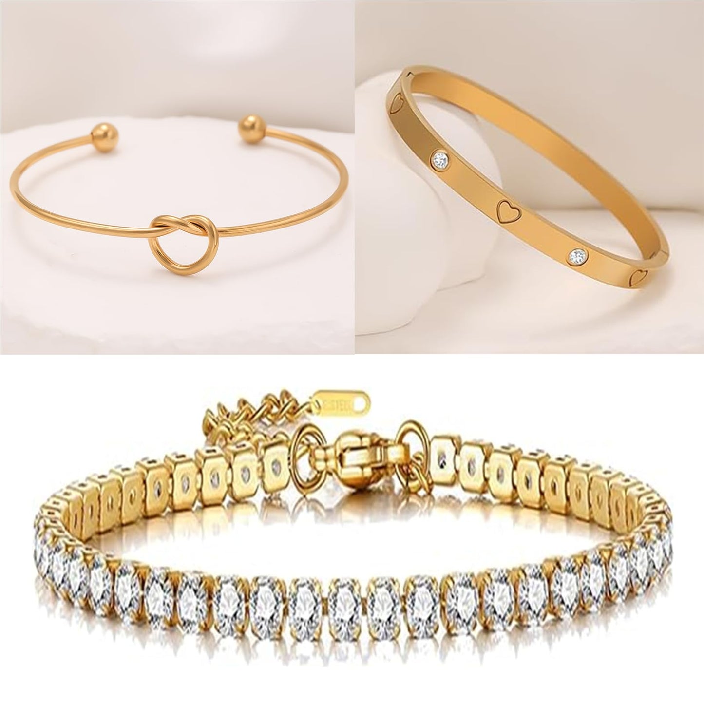 FAFUGA 18 K Gold Plated Love Bangle Bracelet Stack Cuff Jewelry for Women Jewelry Set for Women Gift with Box (style9)