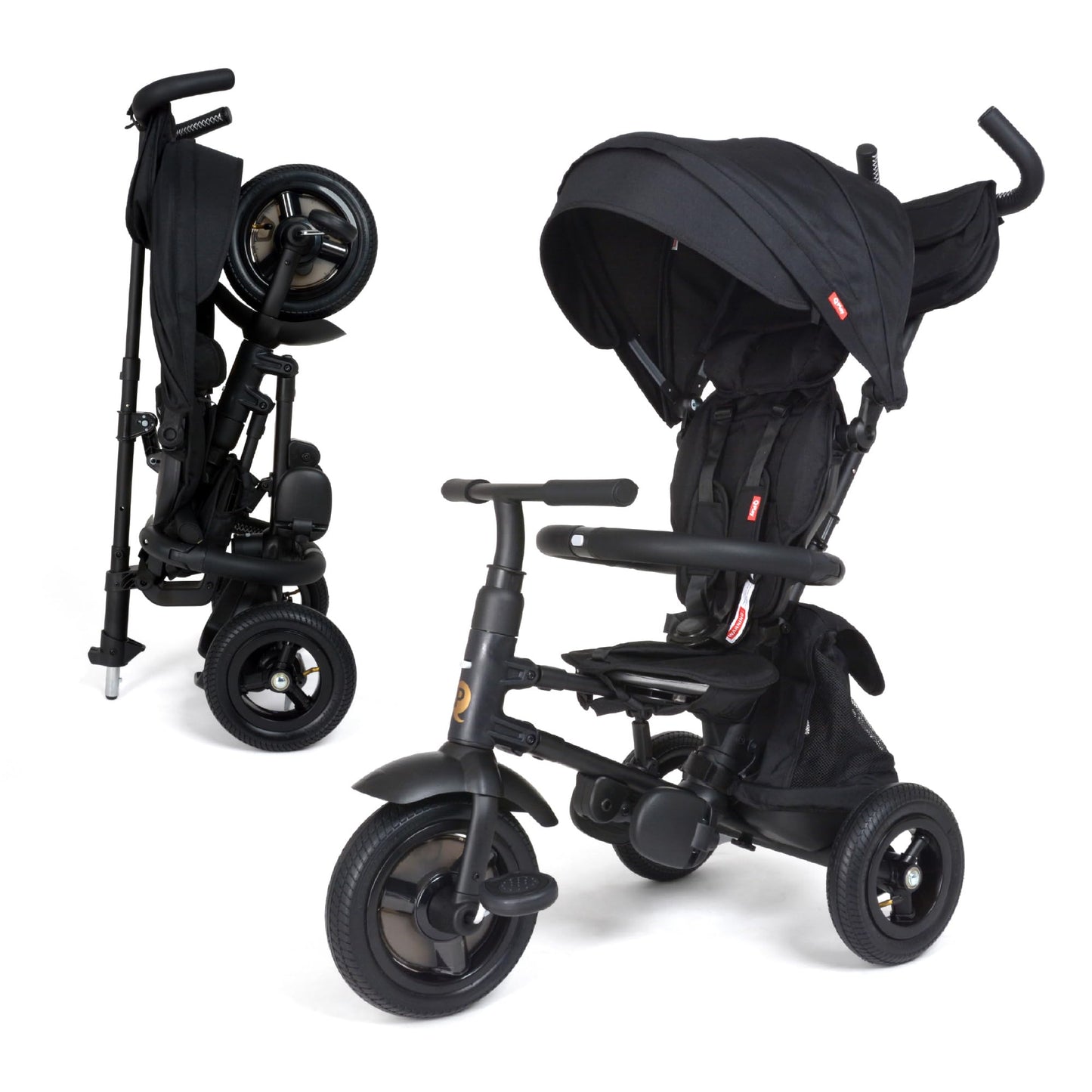 QPlay Rito - Premium Luxury Foldable Trike for Toddlers Featuring Leather touchpoints, Toddler Tricycle Stroller, Push & Fold Tricycle for Ages 12 Months to 5 Years, Midnight Edition