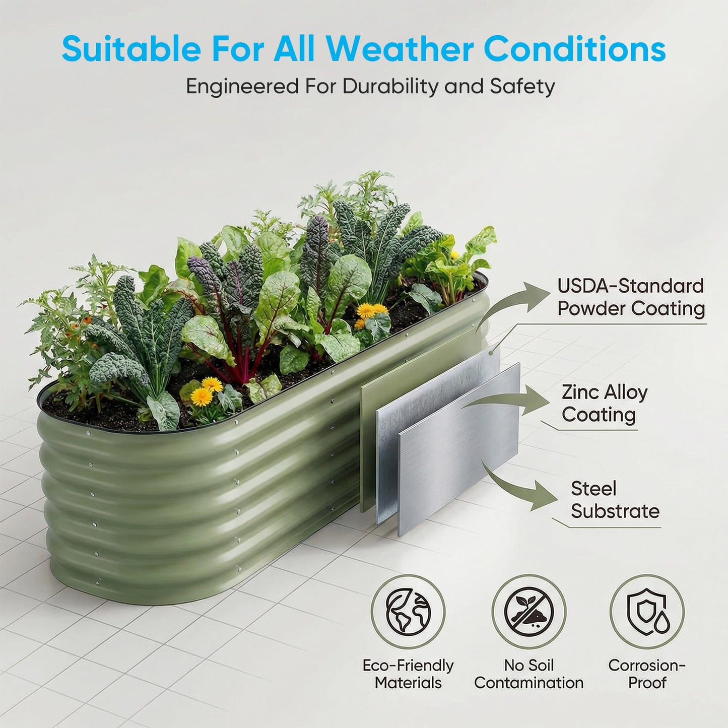 TABU Galvanized Raised Garden Bed Outdoor, 8x4x1.5 Ft Metal Planter Box with Anti-Cutting Edge, Rust-Resistant Garden Bed Kit for Outdoor Gardening, for Vegetables, Flowers, Herbs, Green