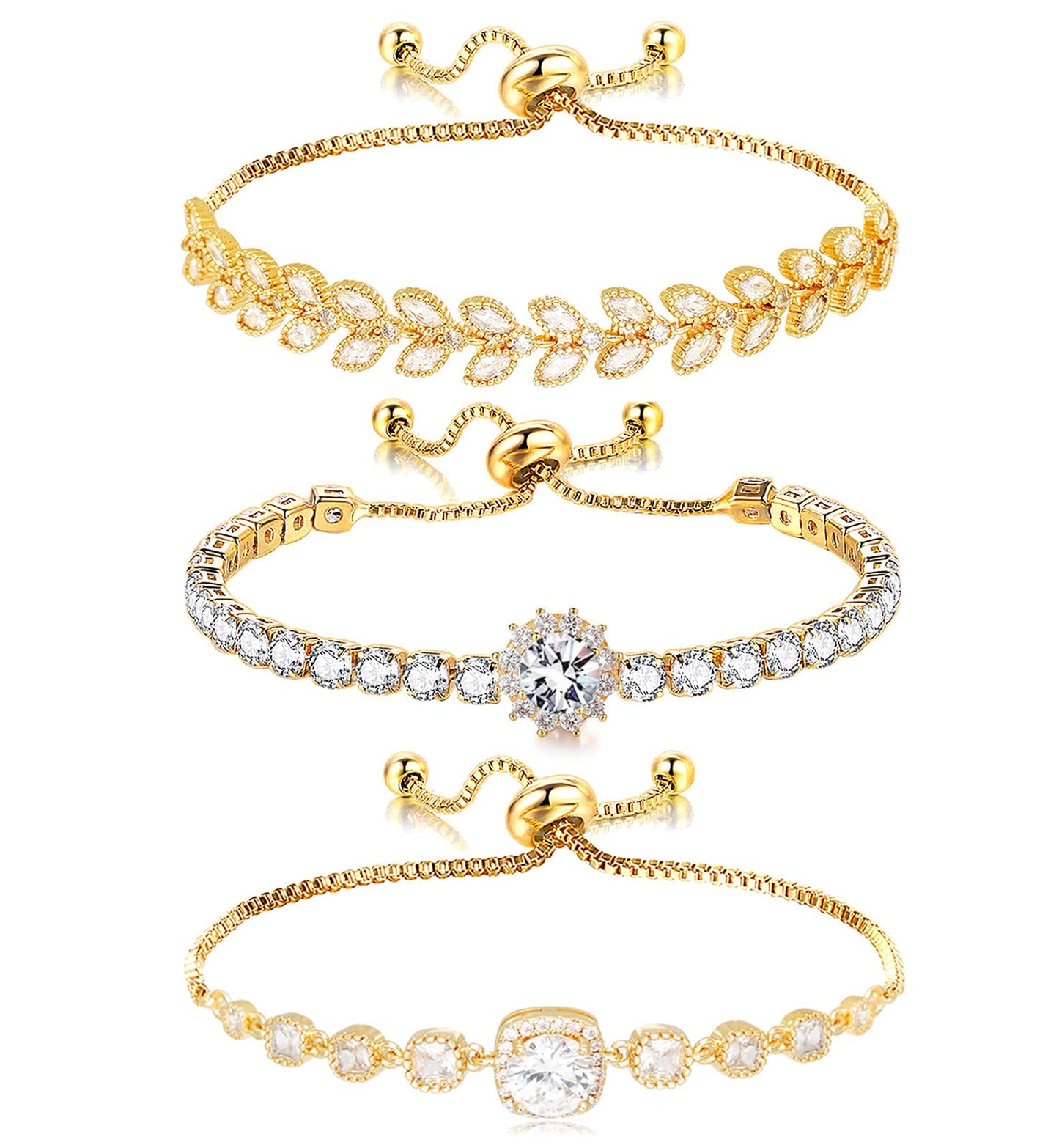 Wovanoo Tennis Bracelet for Women Cubic Zirconia Bracelets Adjustable Slider Bracelets Gold 02