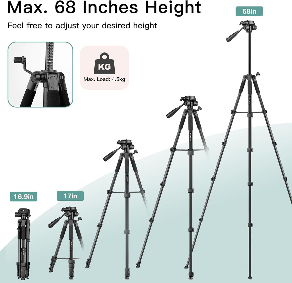 Victiv 68" Phone Tripod Stand, Tablet Tripod for iPhone iPad with Remote and Holder, Phone Stand for Video Recording Travel Photo Vlog Photography, Compatible with Smartphone Digital Camera