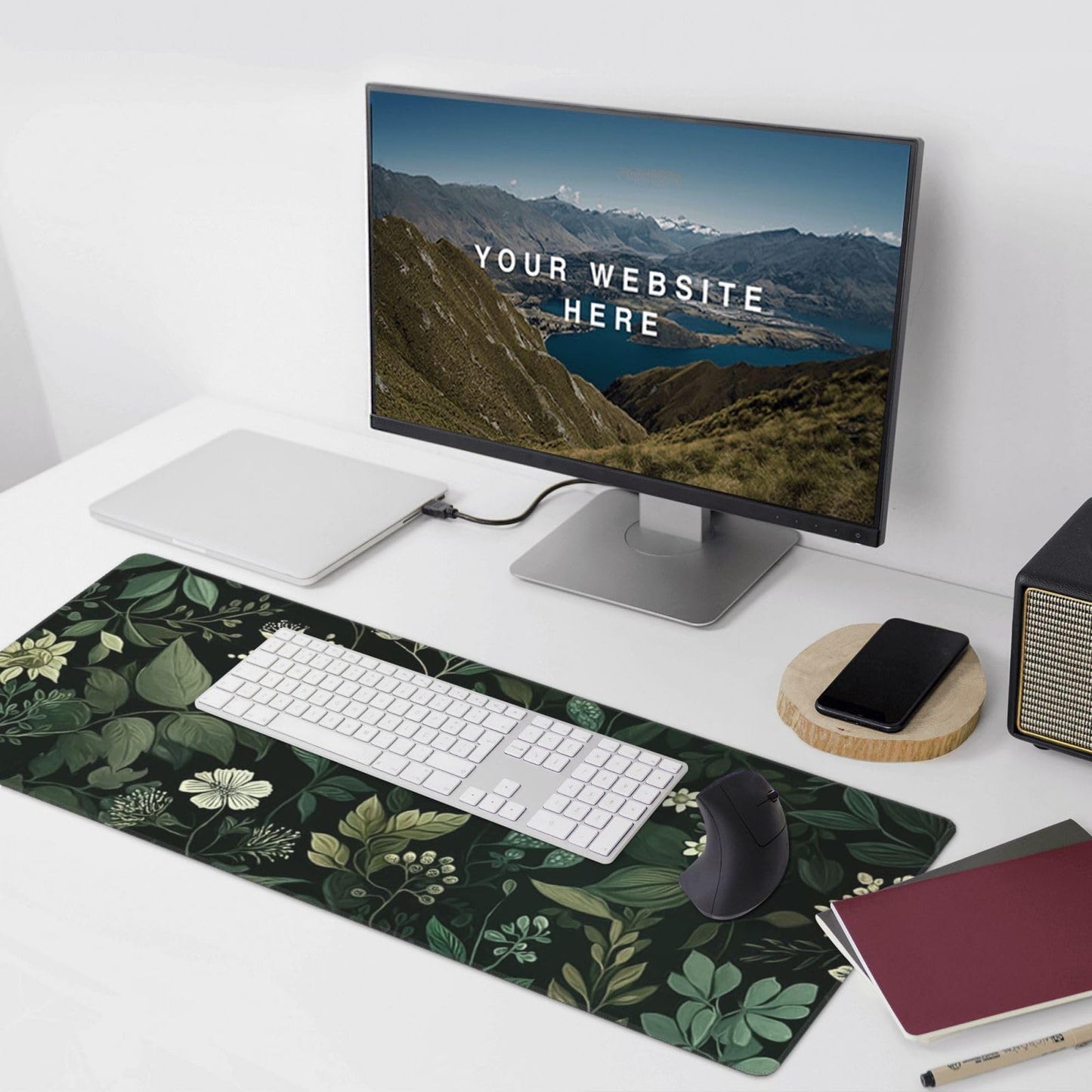 ModrnGld XXL Gaming Mouse Pad 35.4 x 15.7 Inch, Large Floral Desk Mousepad with Vintage Botanical Design, Water-Resistant, Stitched Edges, Non-Slip Rubber Base Desk Mat