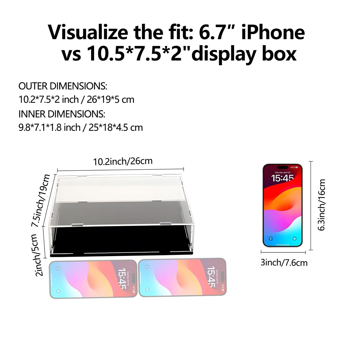 Evron Display Case for Collectibles Assemble Clear Acrylic Box Alternative Glass Case for Display Action Figures Home Storage & Organizing Toys (10.5x7.5x2 inch; 26x19x5 cm)