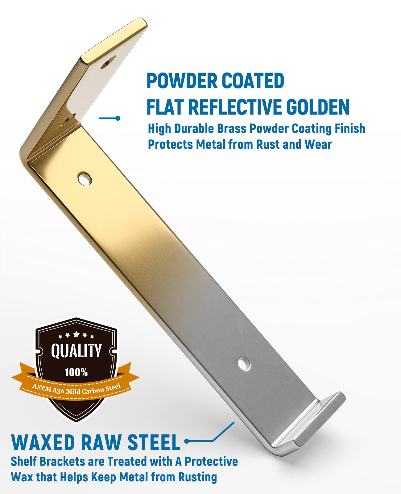 LEOPO 8 inch Shelf Bracket for DIY Floating Shelf, 1/5 inch Thick Heavy Duty Bracket, 6 Pack, Golden