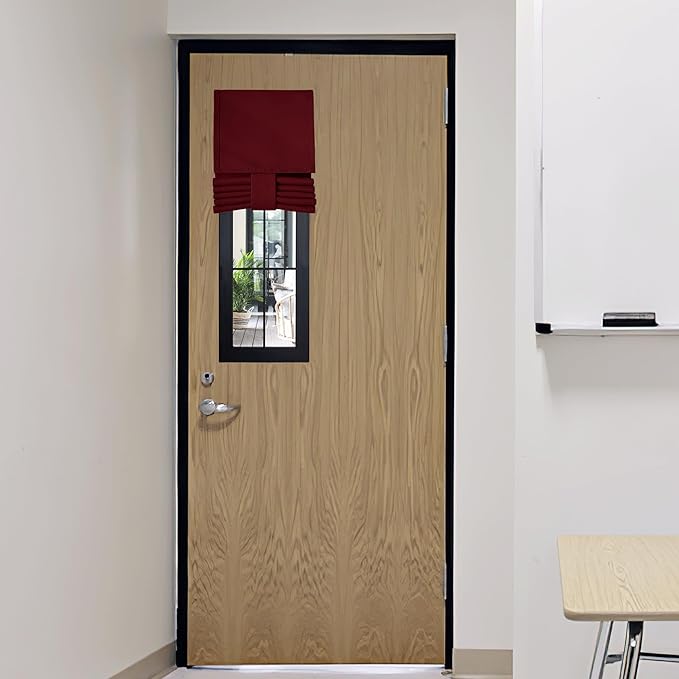 RYB HOME Classroom Door Window Cover, Blackout Shades for Classroom Windows and Doors Cover Lockdown Shades, Room Darkening Design Blocks Views, W 8 x L 36, 1 Panel, Burgundy Red