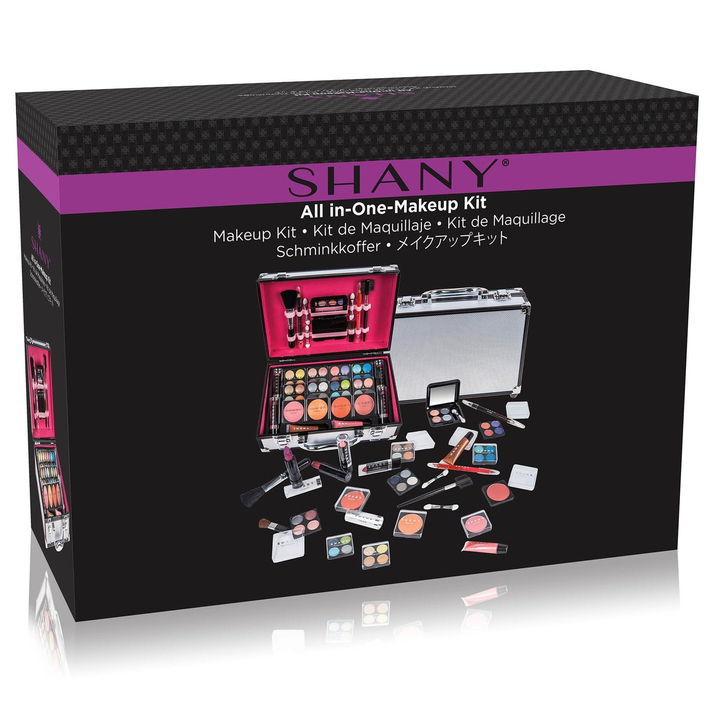 SHANY Carry All Make up Train Case with Pro Makeup Set, Beauty Brushes, Lipsticks, Eye Shadows, Blushes, Powders, and more - Reusable Cosmetics Storage Organizer - Premium Gift Packaging - Silver