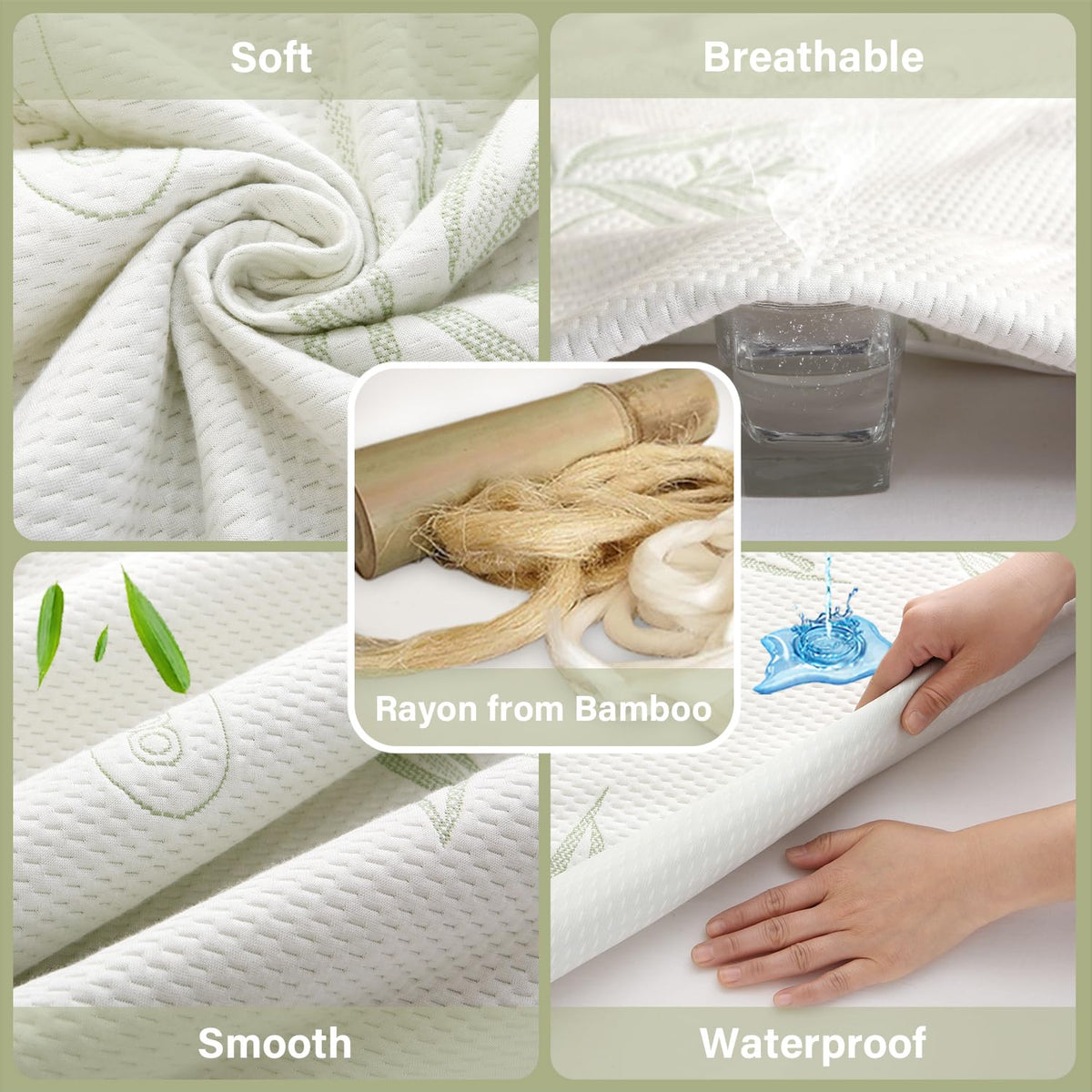 Twin Mattress Protector Waterproof Mattress Pad Washable Bamboo Rayon Mattress Cover Breathable Noiseless Bed Protector 5"