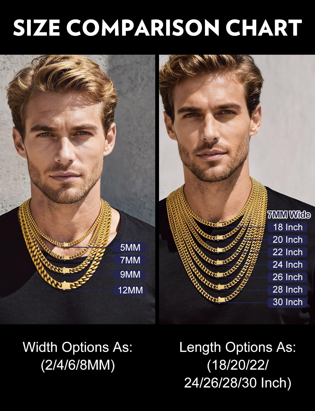 Bandmax 14K Gold Plated Chain for Men 7MM Miami Cuban Link Chain Necklace Mens Rapper Chains 20Inch Cadenas Para Hombre Gift for Husband Son Father