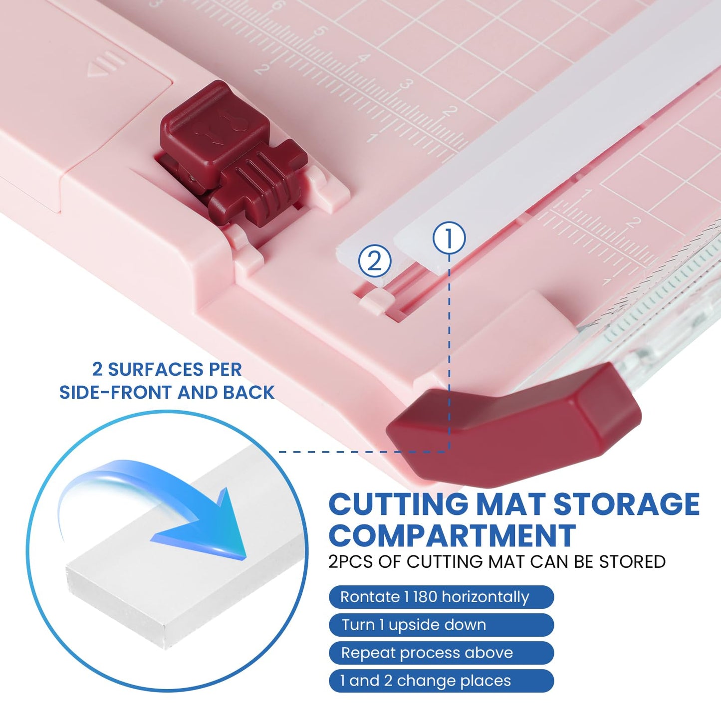 Pink Rotary Paper Trimmer, 12 Inch Guillotine Paper Cutter for Cardstock, Scrapbooking, Crafts, 4 Functions with 5 Blades, Safety Guard, Side Ruler for Coupons, Photos, Labels