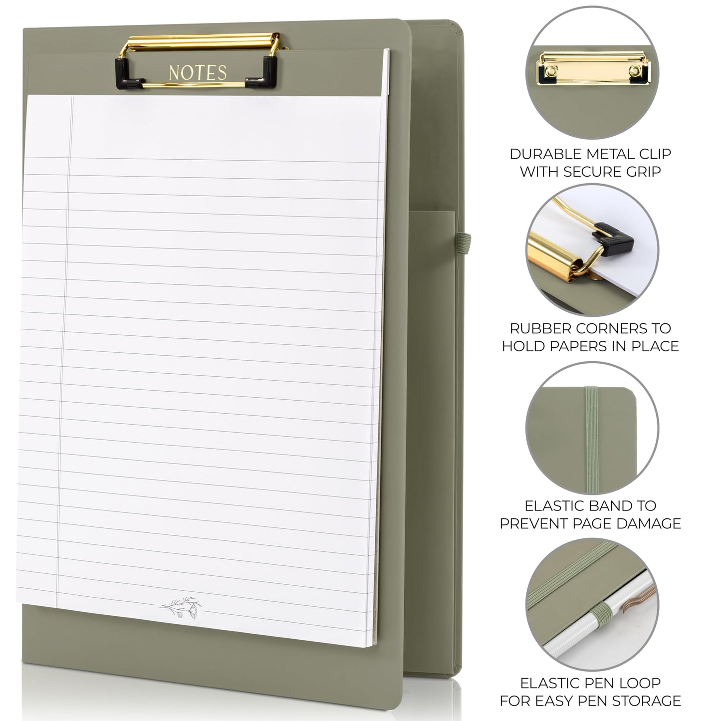 Aesthetic Clipboard Folio with Refillable Lined Notepad & Interior Pocket – Cute Padfolio/Legal Pad Holder for Women – Easily Organize Notes at Work, School, or Home