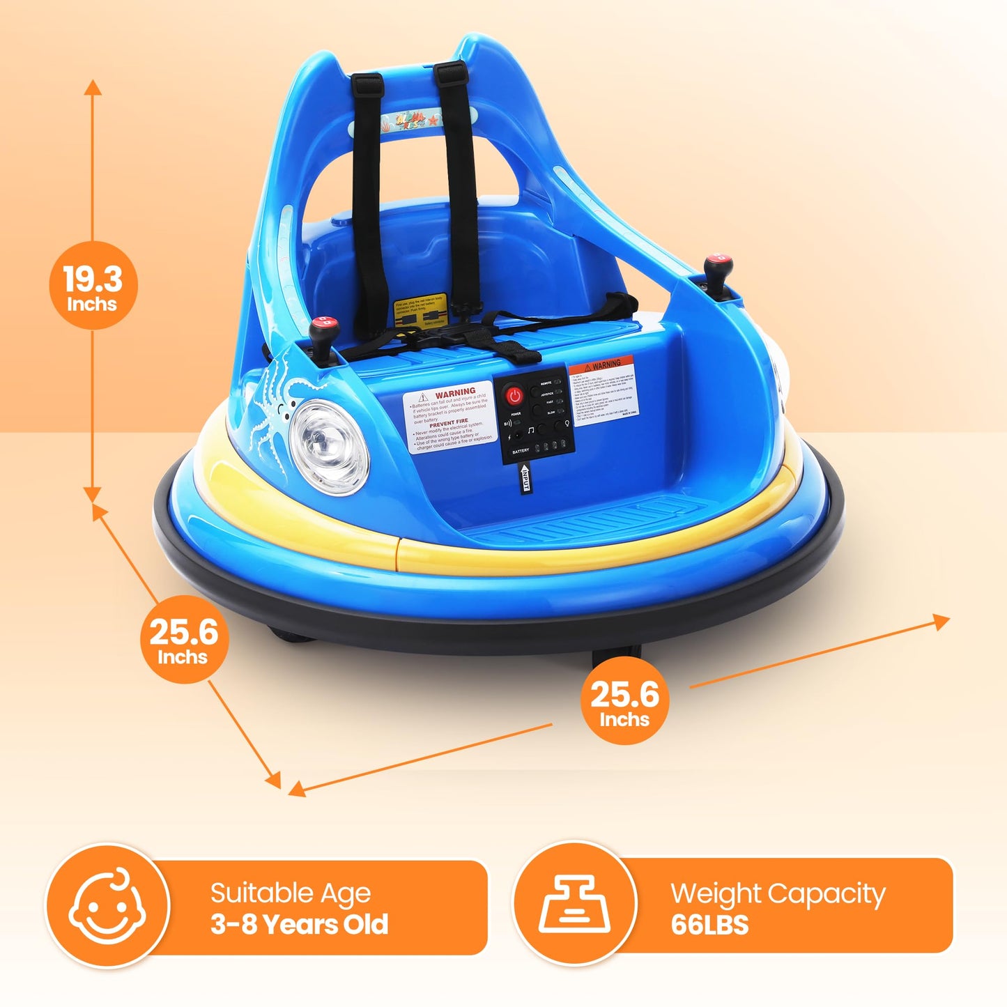 12V Electric Ride On Bumper Car for Toddler & Kids Ages 1.5-6 Years with Remote Control, 2PCS DIY Stickers, 360 Degree Spin, Lights, Sounds, Blue