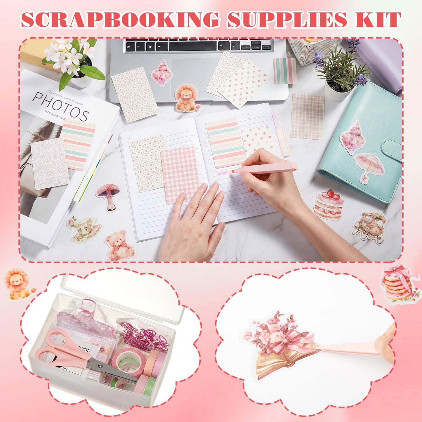 FunooFuno 156 Pcs Scrapbooking Supplies Kit Vintage Aesthetic Scrapbook Kit for Planner, Bullet Junk Journaling, Junk Journal, Retro Crafts, DIY Journaling Supplies