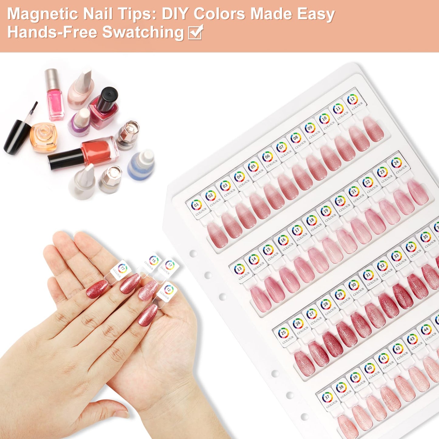 Acrylic Magnetic Nail Color Display Book Inside Page with 48 Magnetic Nail Display Tips for Nail Art Design Pattern Practice and Nail Display (No Cover Only Page)