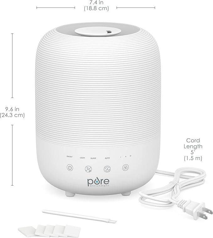 Pure Enrichment HUME Sense Top Fill Humidifier -Auto Mode Humidity Sensor, 3 Mist Settings, Patented Magnetic Suspension, Optional Night Light, Optional Aromatherapy, Sleep Mode & Auto Shut-Off