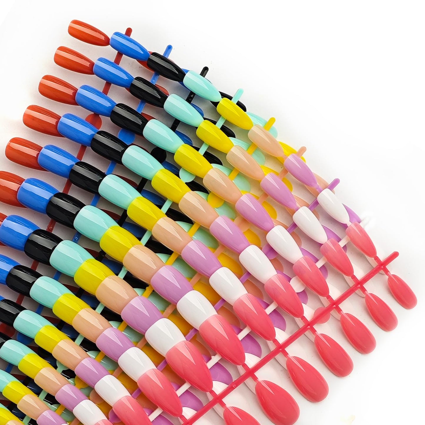 216 Pcs Almond Press on Nails Medium Almond Fake Nails with Solid Color Design Glossy Full Cover Easy Apply Manicure Kit for Women 9 Colors