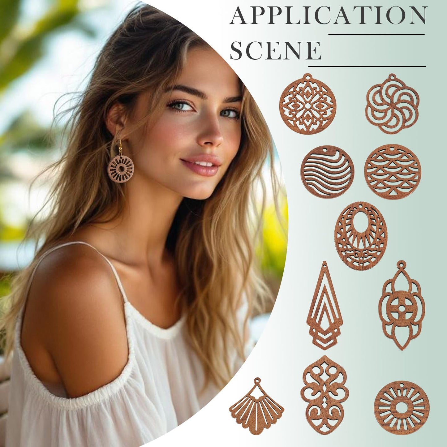 Elecrelive 10 Pairs Wooden Dangle Earring Making Kit Teardrop Oval Flower Leaf Shapes Natural Wood Earring Blanks with Hooks for DIY Craft Jewelry Making