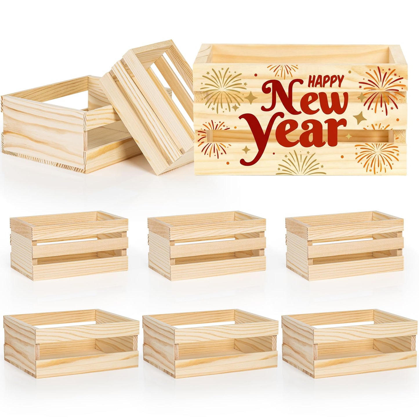 Baemin DIY Wood Crates 6 Pcs Decorative Storage Boxes, Rustic Wooden Crates for Display, Small & Medium Size Set